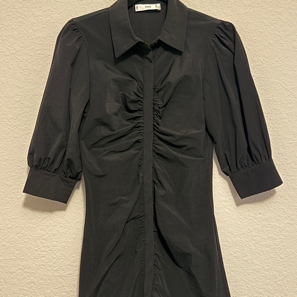 MANGO Ruched Detail Collared Neck Mini Dress Black US 4 - Picture 5 of 5
